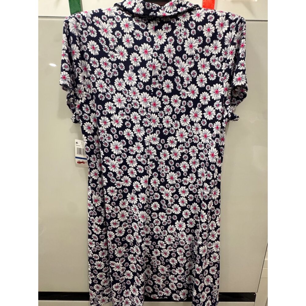 MSK Womens Navy Floral Print Polo Collar Dress XL Short Sleeve Zipper Front Casu - Picture 5 of 6